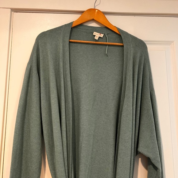 Garnet Hill Cotton Cashmere Wrap Cardigan Robe Blue Womens Medium Kimono Mature - Picture 2 of 12